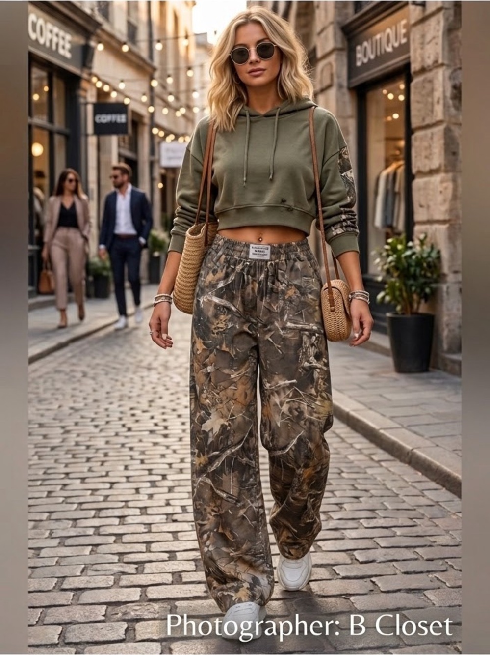 Wide Leg Camouflage Lounge Pants with Elastic Waist